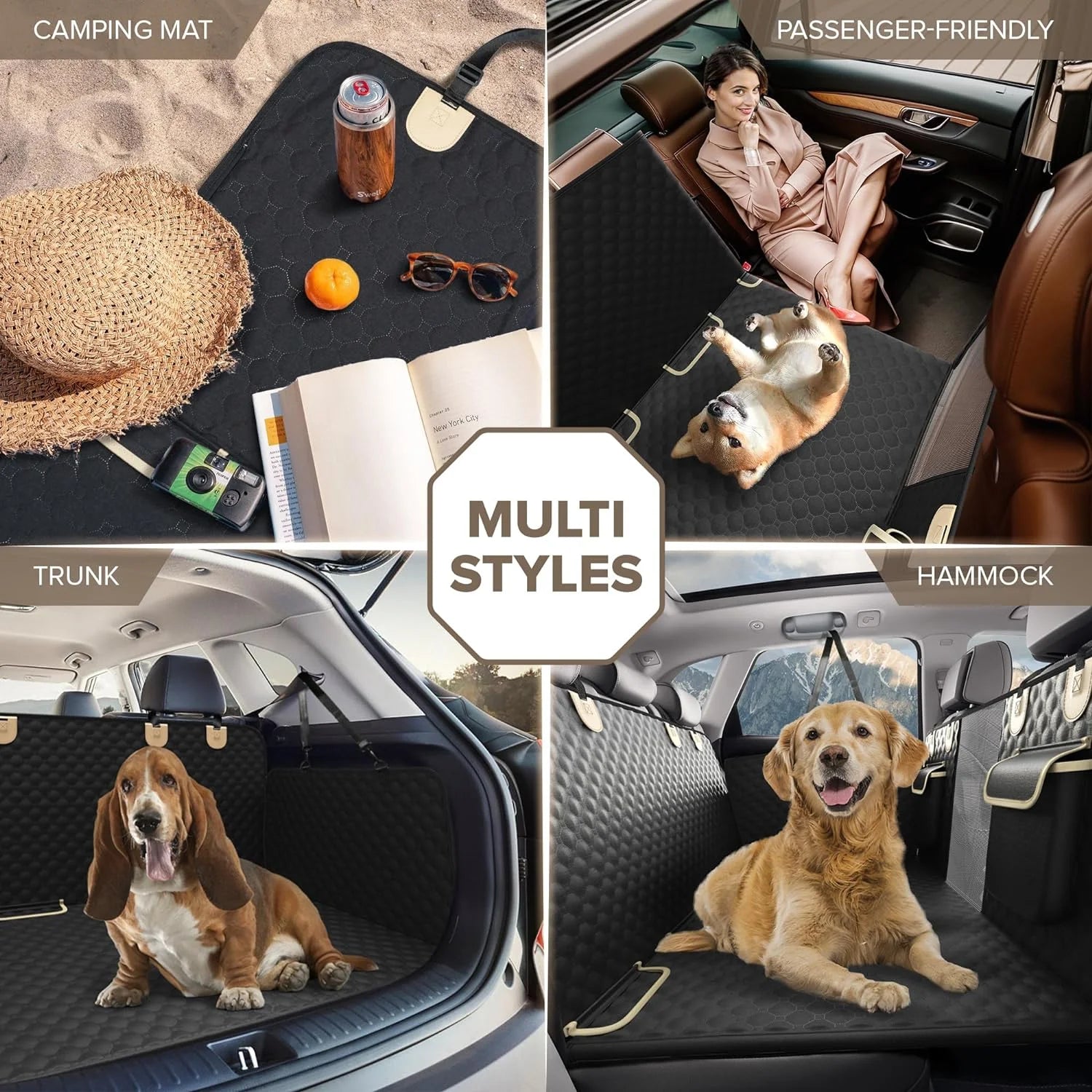 Dog Hammock for Car with Hard Bottom Dog Car Seat Cover for Back Seat Waterproof for Cars/Suv, Black