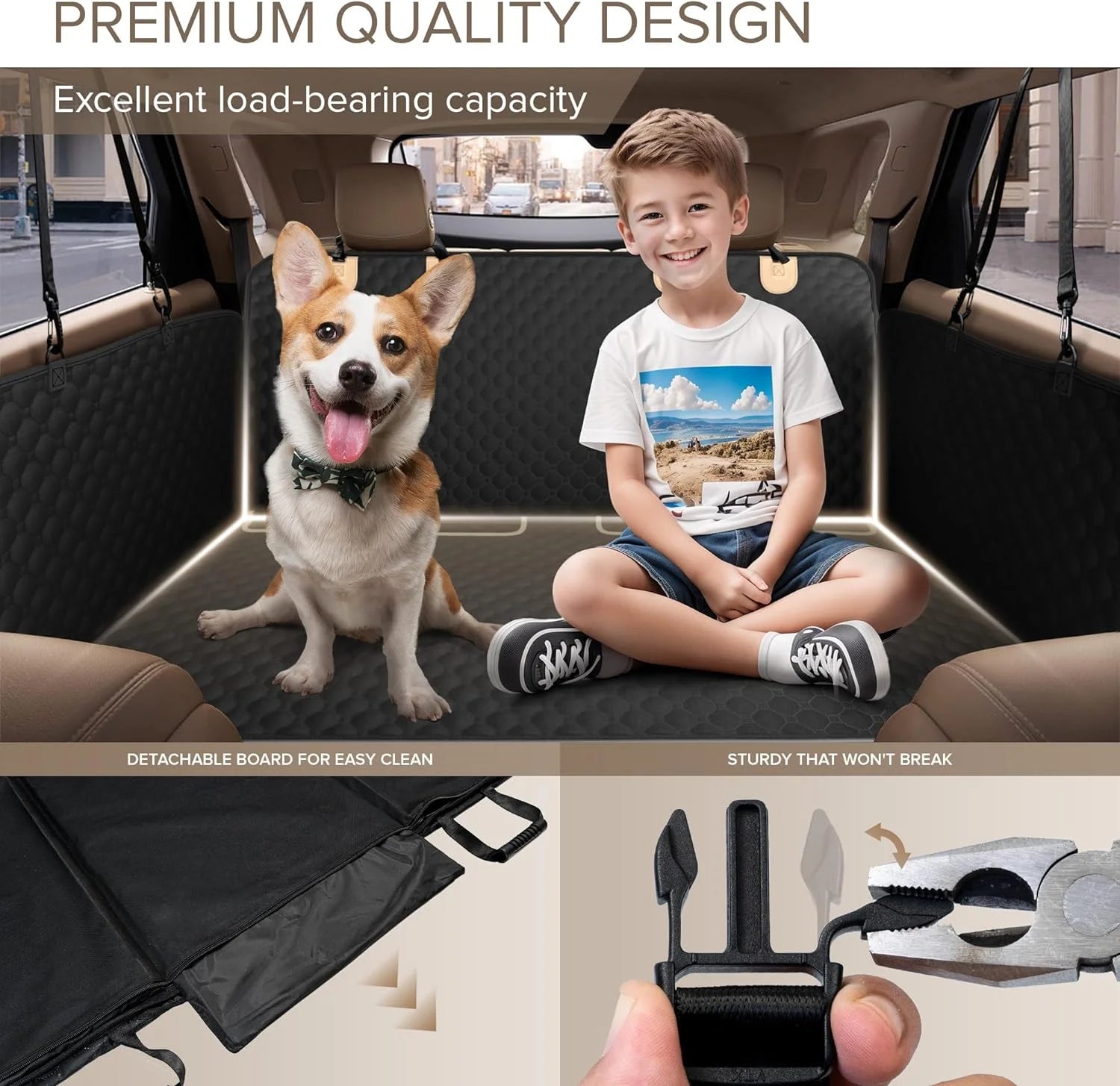 Dog Hammock for Car with Hard Bottom Dog Car Seat Cover for Back Seat Waterproof for Cars/Suv, Black