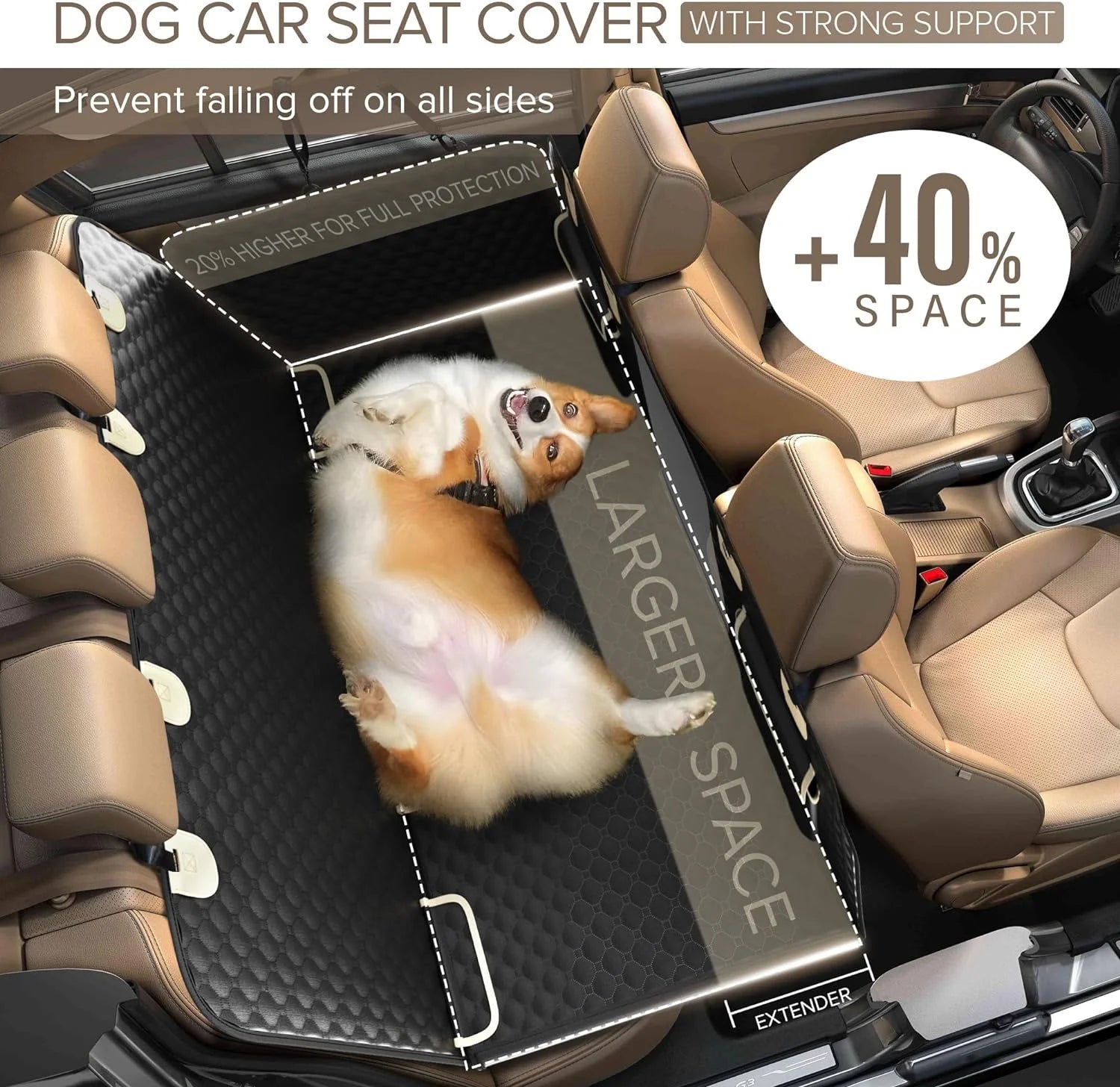 Dog Hammock for Car with Hard Bottom Dog Car Seat Cover for Back Seat Waterproof for Cars/Suv, Black