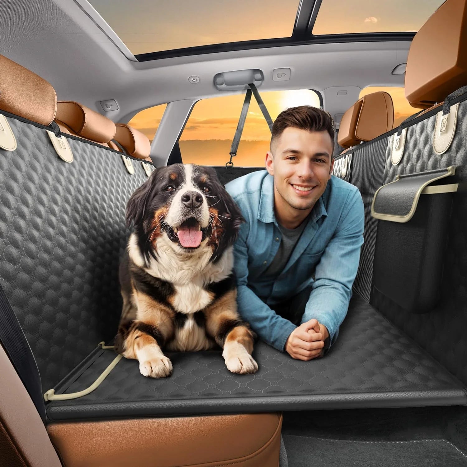 Dog Hammock for Car with Hard Bottom Dog Car Seat Cover for Back Seat Waterproof for Cars/Suv, Black